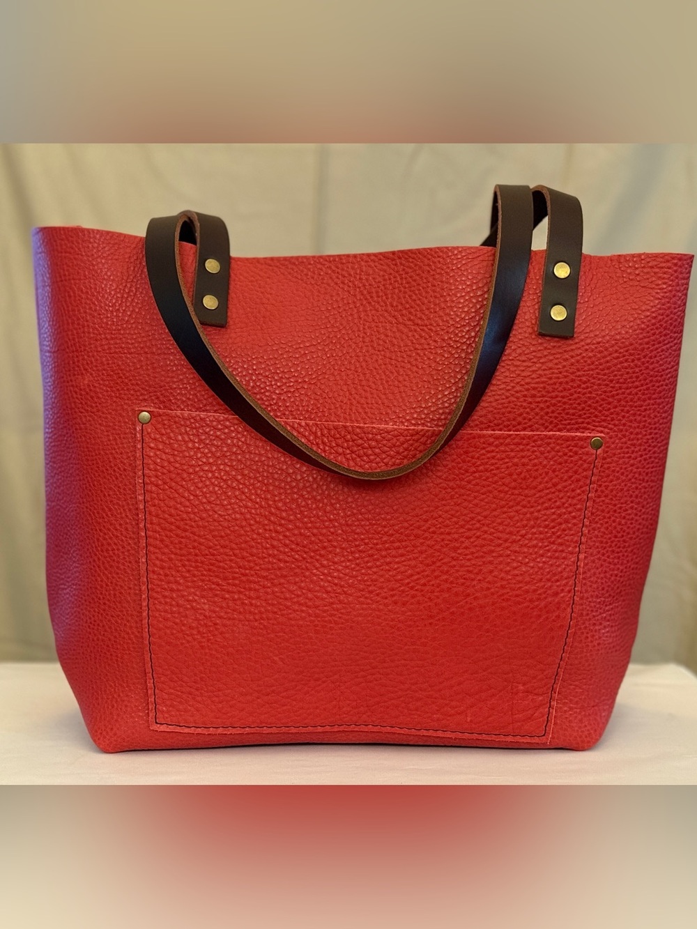 Portland Leather OS Tote in Sugar with Brown Handles